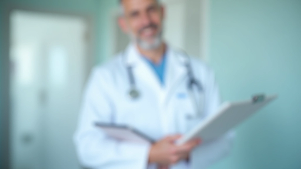 Médecin avec stéthoscope regardant un rapport médical dans un cabinet de consultation moderne et lumineux