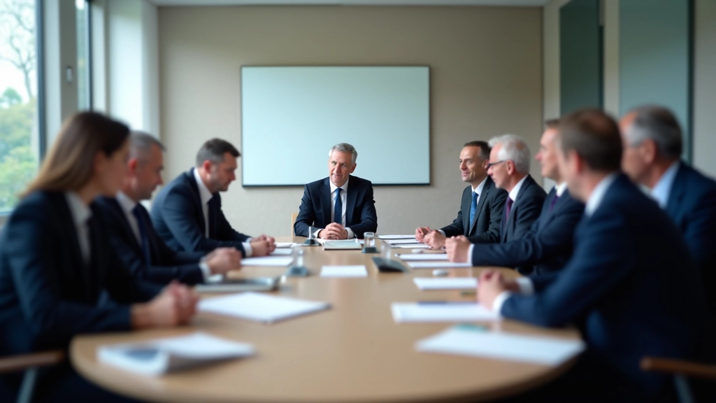 Réunion de politique publique montrant des professionnels discutant autour d'une table avec documents et graphiques